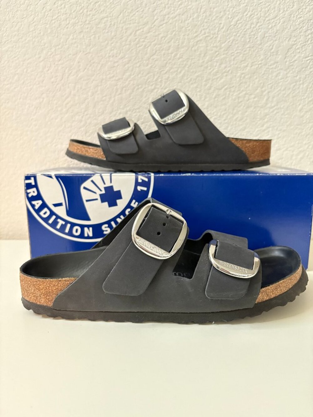 Birkenstock Arizona Big Buckle Black Oiled Leather EU 39 Narrow EUC